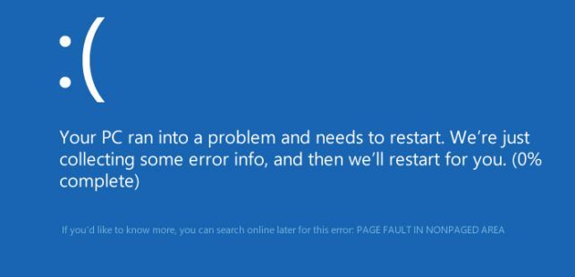 page fault in nonpaged area windows 10 как исправить