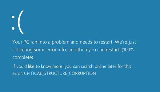 critical structure corruption windows 10 как исправить