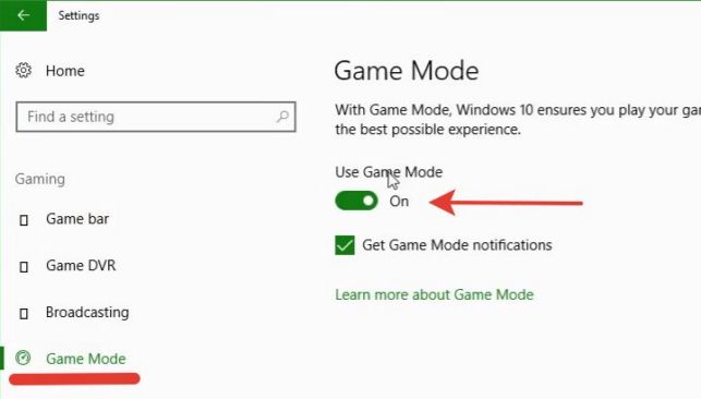 windows 10 как включить игровой режим