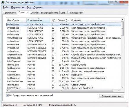 как освободить оперативную память на компьютере windows 7