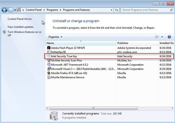 как удалить true key с компьютера windows 7