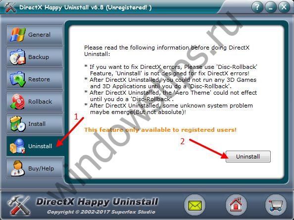 как удалить директ х для windows 7